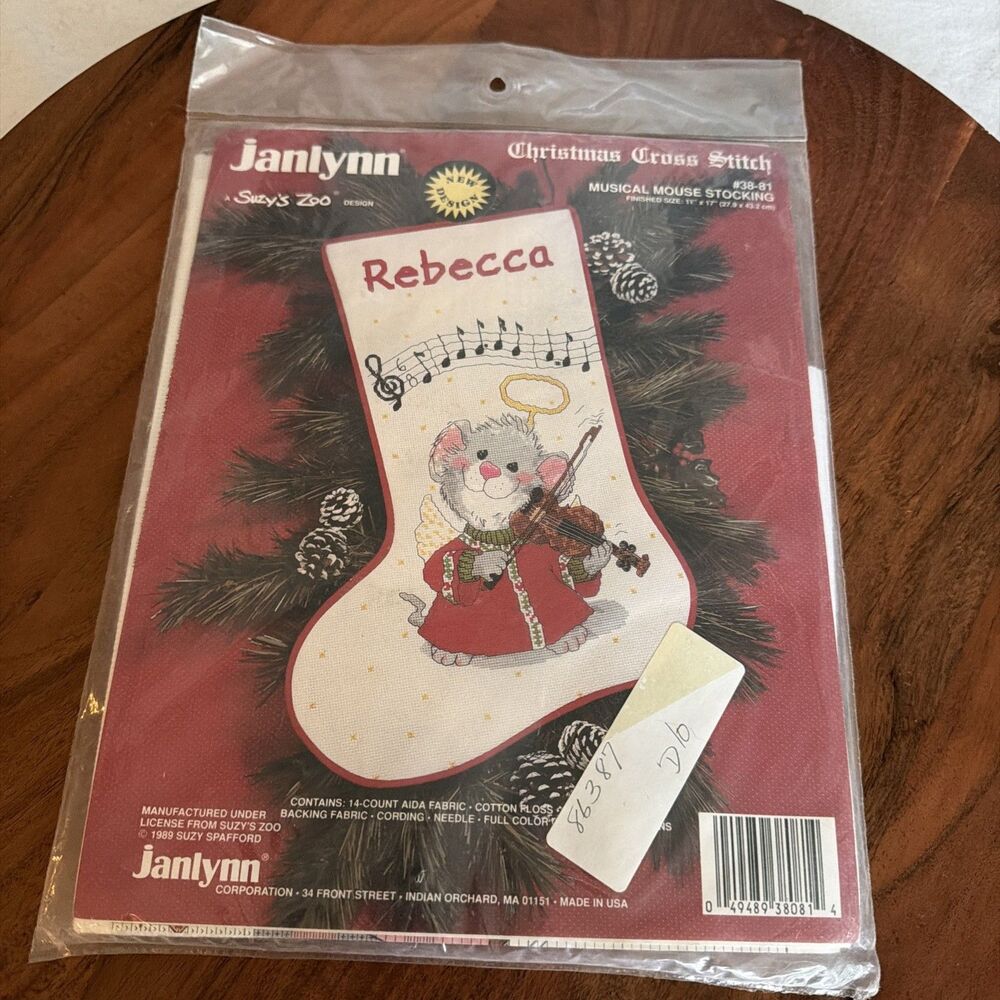 Cross Stitch Suzy's Zoo Christmas Stocking Kit Musical Mouse #38-81 NEW 1989
